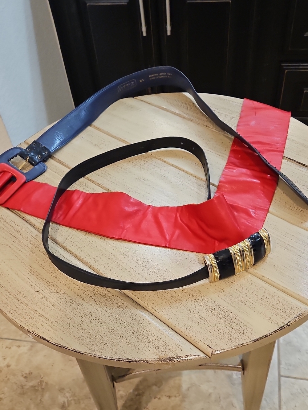 Women's Black Leather Belt with Gold Accent